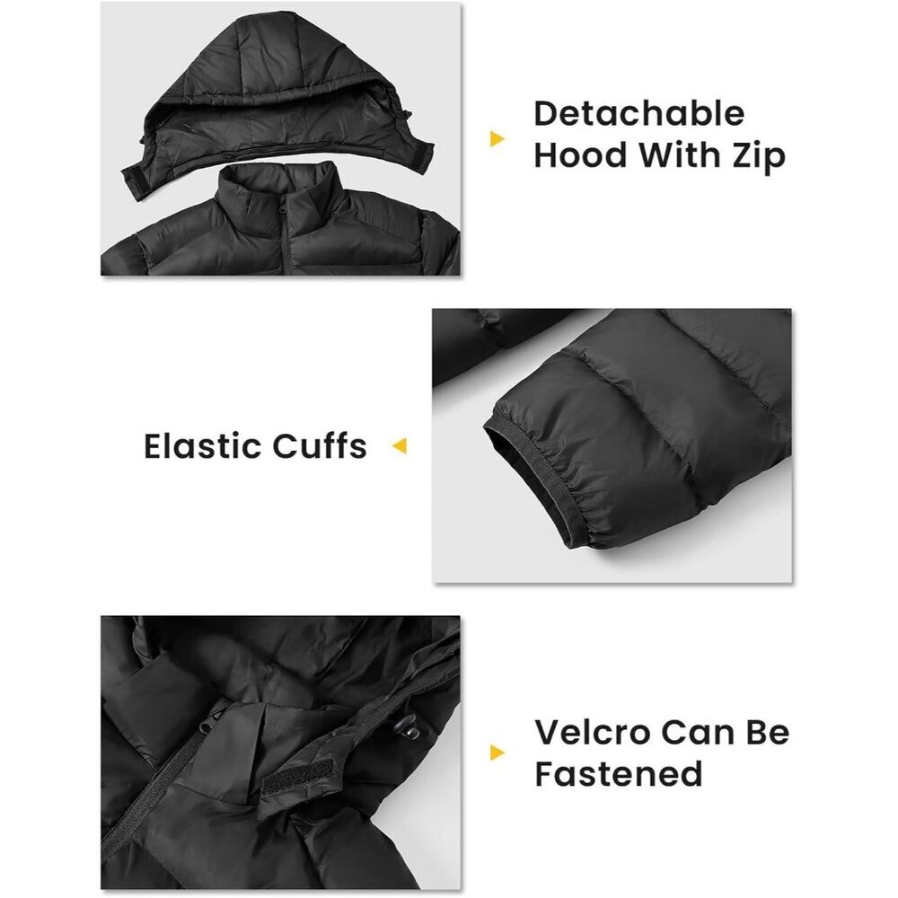 Men’s Black 100% Nylon Hooded Zip-Up Lightweight Warm Winter Puffer Jacket - Picture 6 of 7